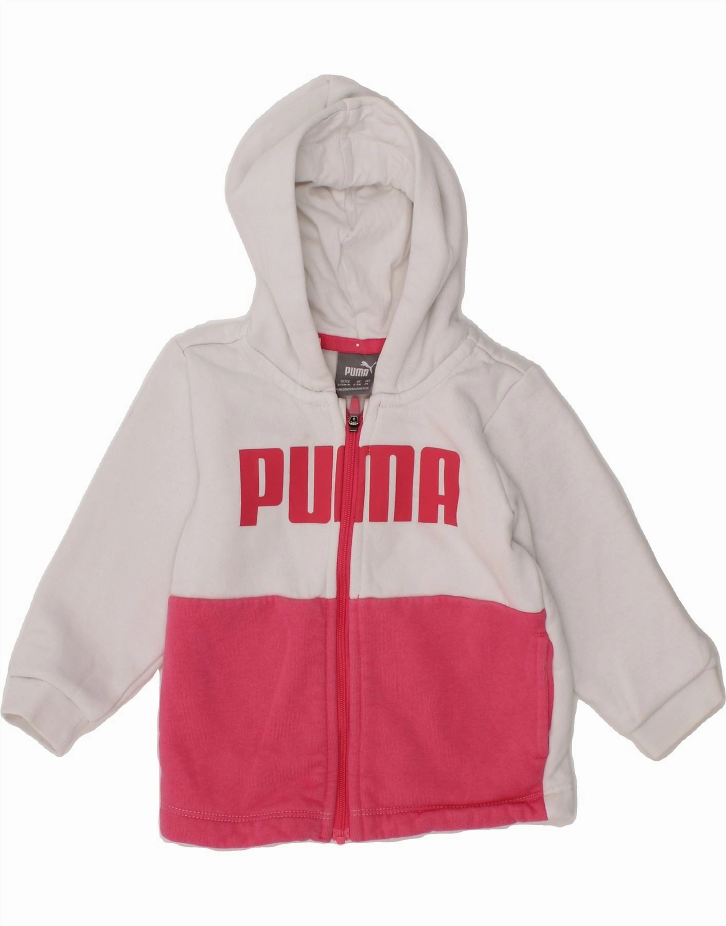 PUMA Baby Girls Graphic Zip Hoodie Sweater 6-9 Months Pink Colourblock Interlock Knit Structure MoistureWicking Texture