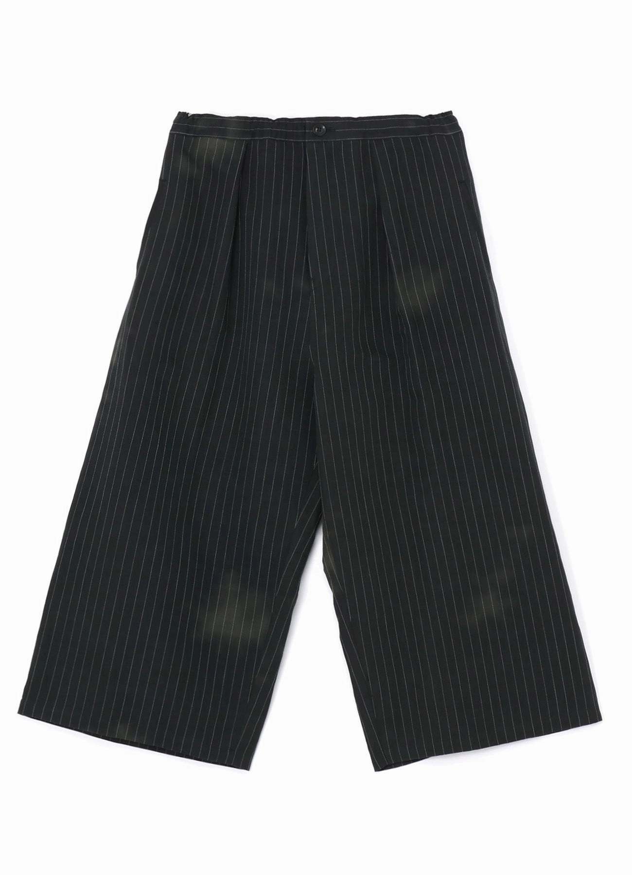 LINEN/COTTON PIN-STRIPED UNEVENLY DYED WIDE LEG PLEATED PANTS Fitted Style