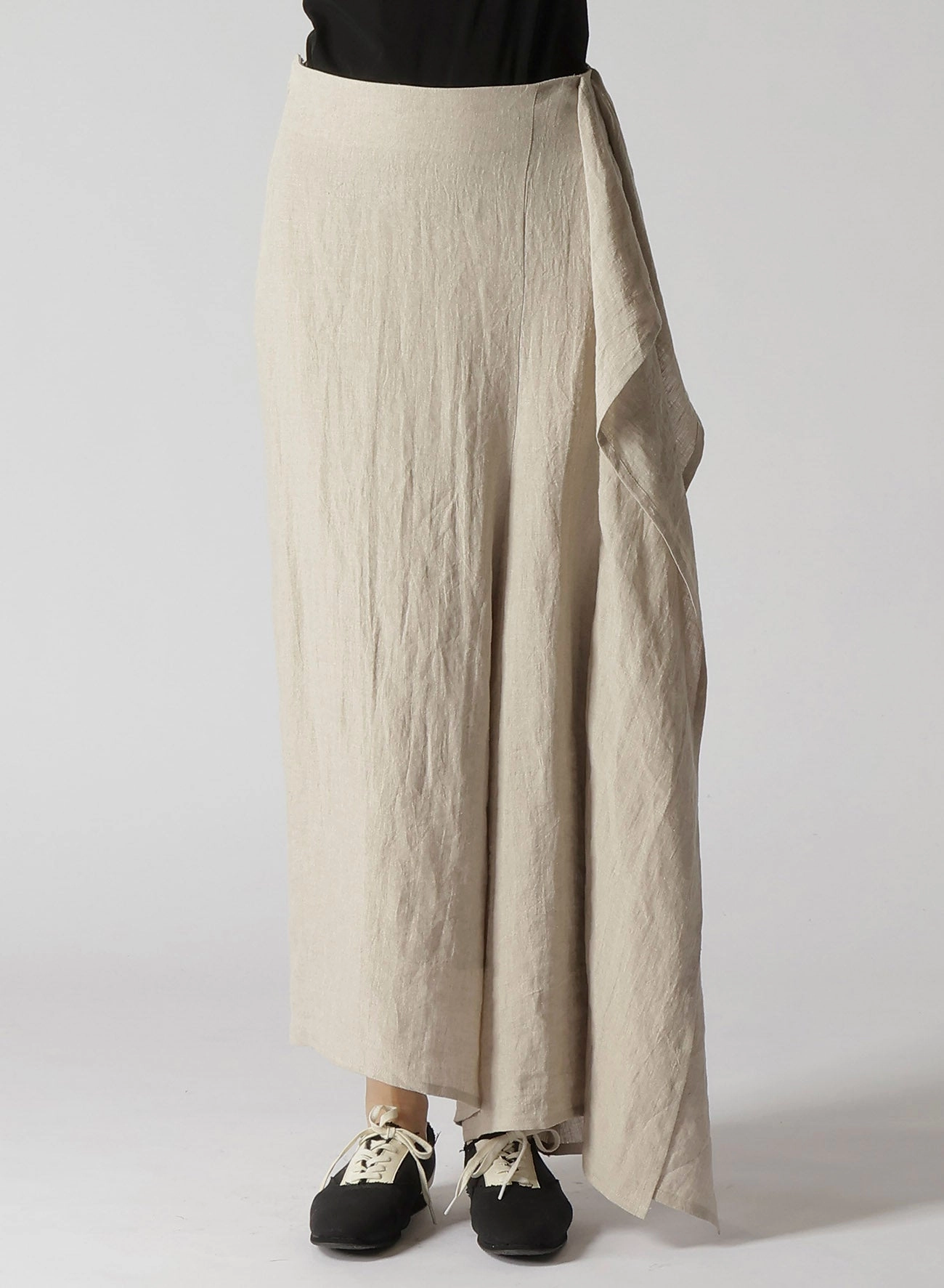 NATURAL WASHED LINEN DRAPE DETAIL SKIRT PANTS City Wear Fashion Staple