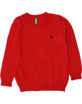 BENETTON Baby Boys Boat Neck Jumper Sweater 18-24 Months Red Wool Chill Style Moisture Wicking Yarn