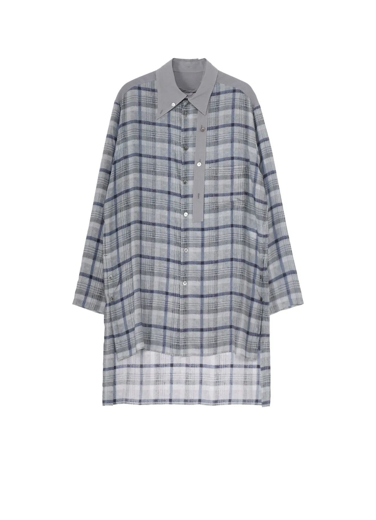 ??PIECE UNIQUE/THE SHOP??GRAY PLAID SPARE COLLAR BLOUSE Trendy Fashion