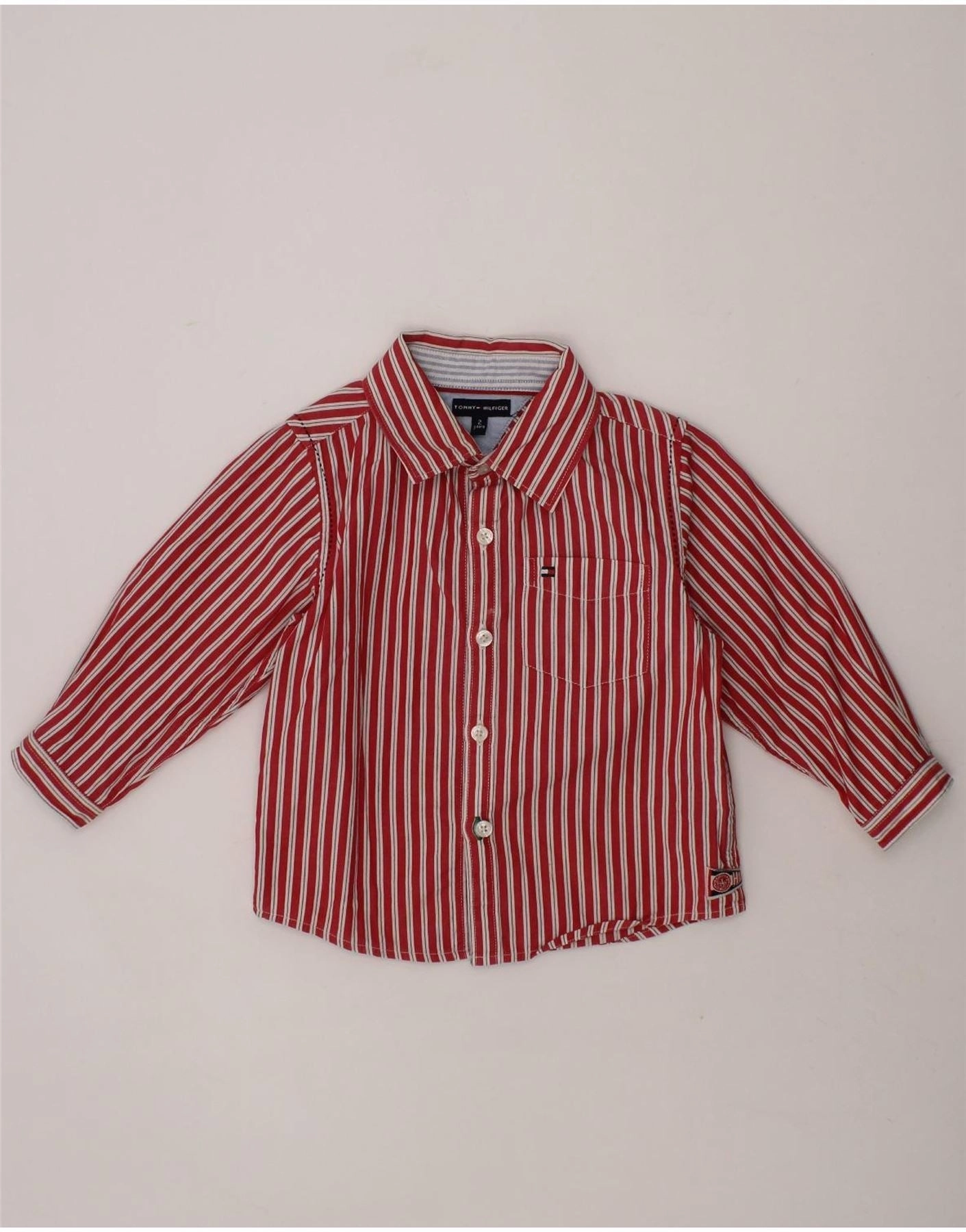 TOMMY HILFIGER Baby Boys Graphic Shirt 18-24 Months Red Striped Cotton Functional Design