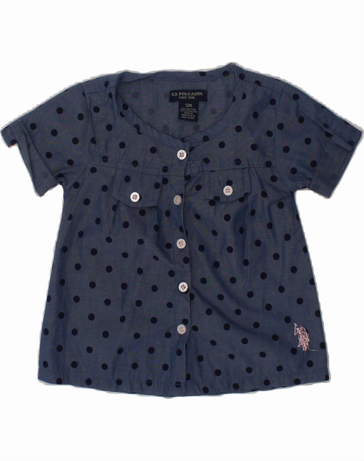 Durable Quality Essential Wardrobe U.S. POLO ASSN. Baby Girls Shirt 9-12 Months Navy Blue Polka Dot