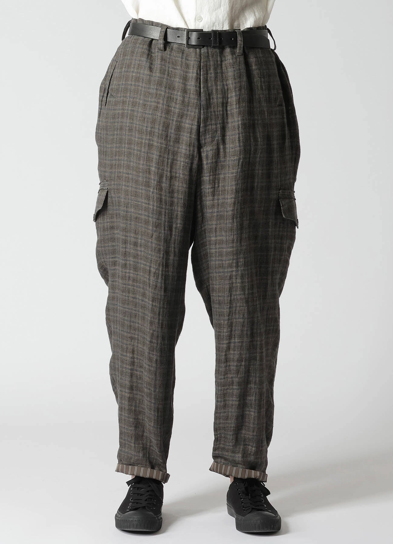 Dynamic Flex Panels Seamless construction LINEN CROSS PLAID SUSPENDER PANTS