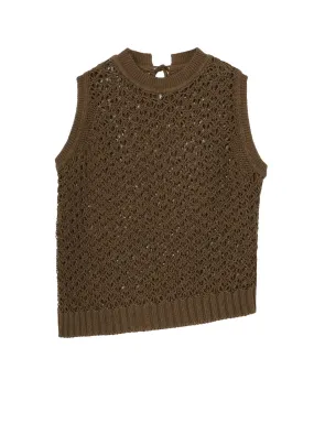 Eco Friendly Fibers Durable Stitching OPENWORK DESIGN DIAGONAL SLEEVELESS PULLOVER