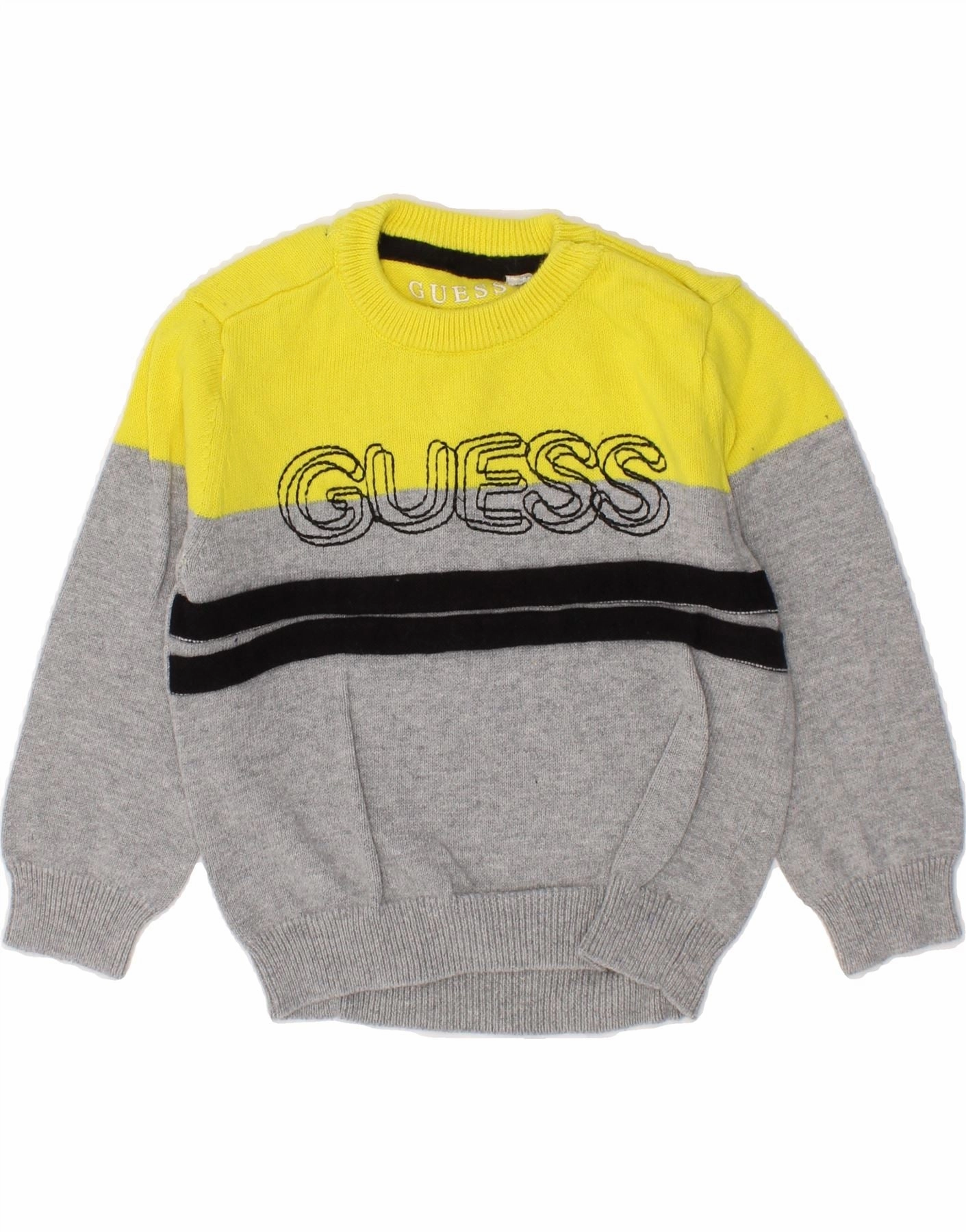 GUESS Baby Boys Graphic Crew Neck Jumper Sweater 6-9 Months Grey Ribbed Hemline
