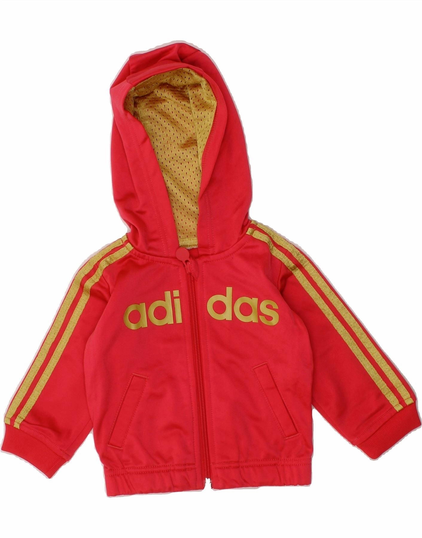 ADIDAS Baby Girls Graphic Zip Hoodie Sweater 3-6 Months Pink Daily Trend Street Ease