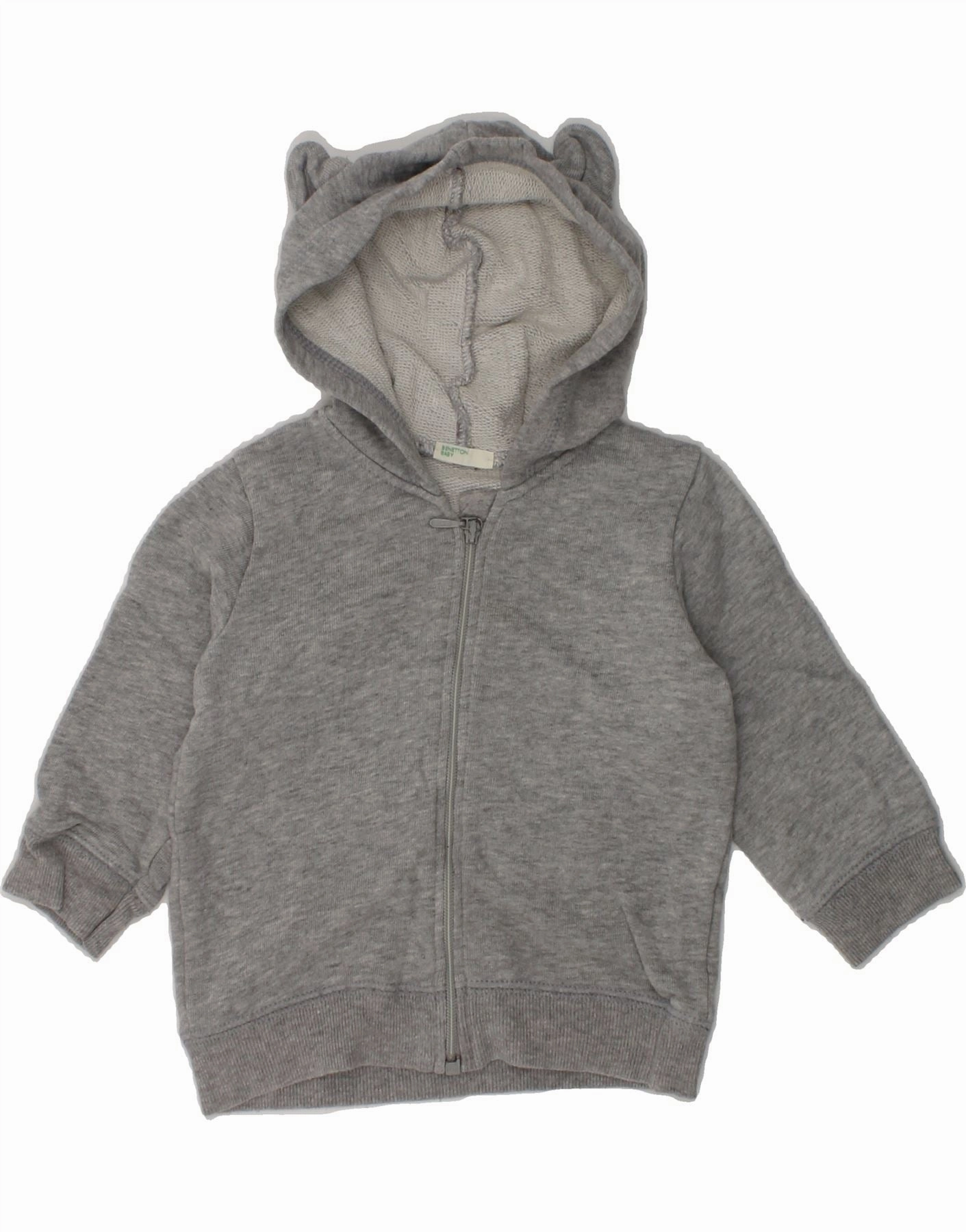 Tagless Labeling BENETTON Baby Boys Zip Hoodie Sweater 6-9 Months Grey Cotton