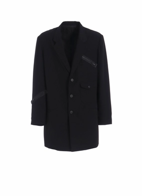 Striped PE/GABARDINE ZIPPER-TAPED LONG JACKET