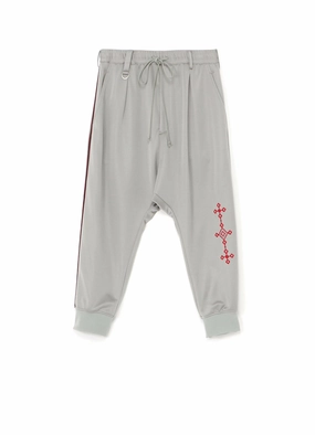 PE/SMOOTH JERSEY GEOMETRIC PATTERN EMBROIDERY SIDE TAPE LINE SAROUEL RIB PANTS No Chafe