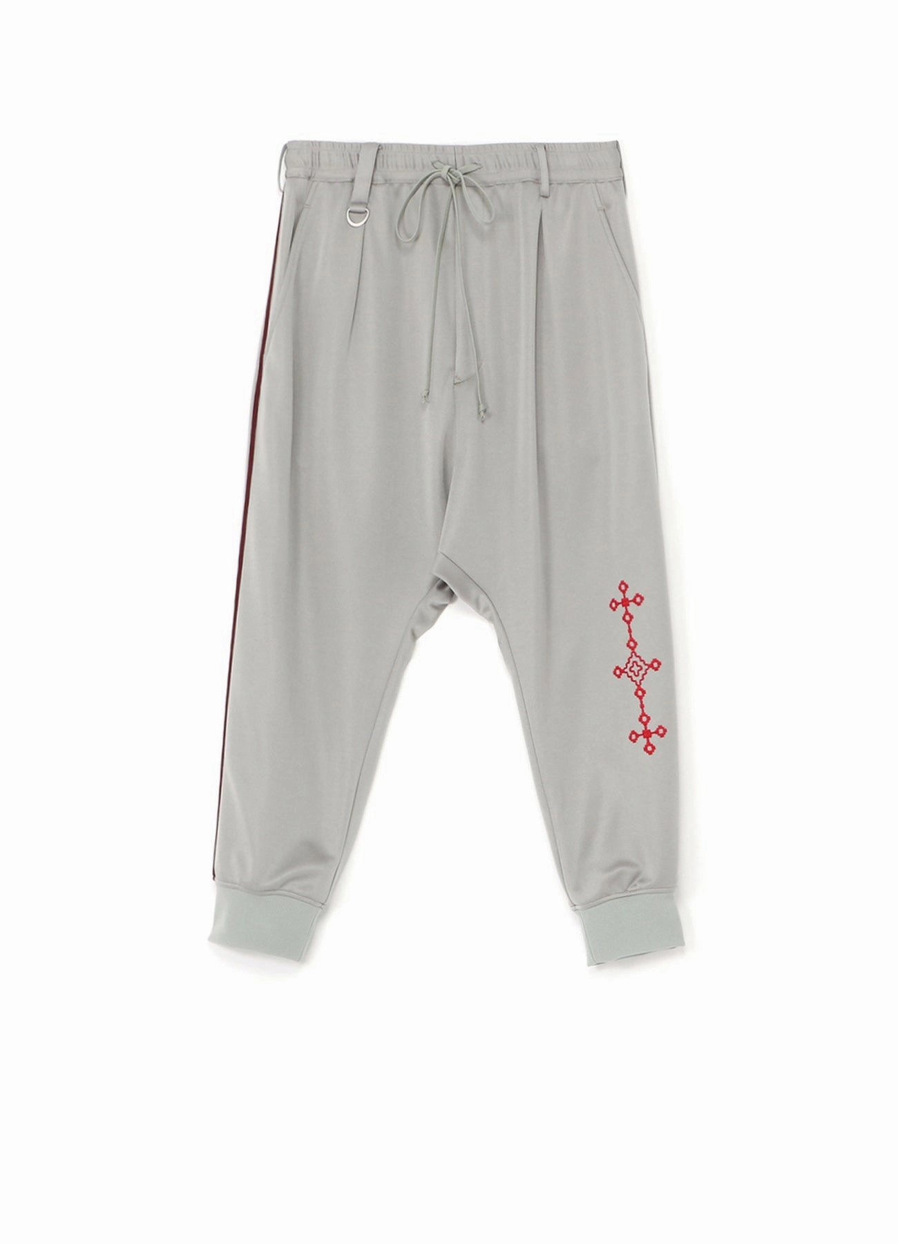 PE/SMOOTH JERSEY GEOMETRIC PATTERN EMBROIDERY SIDE TAPE LINE SAROUEL RIB PANTS No Chafe