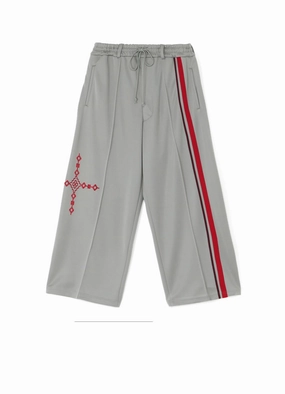 ReinforcedBeltLoops FlexFoamPadding PE/SMOOTH JERSEY GEOMETRIC PATTERN EMBROIDERY TAPE LINE WAIST DRAWSTRING WIDE PANTS