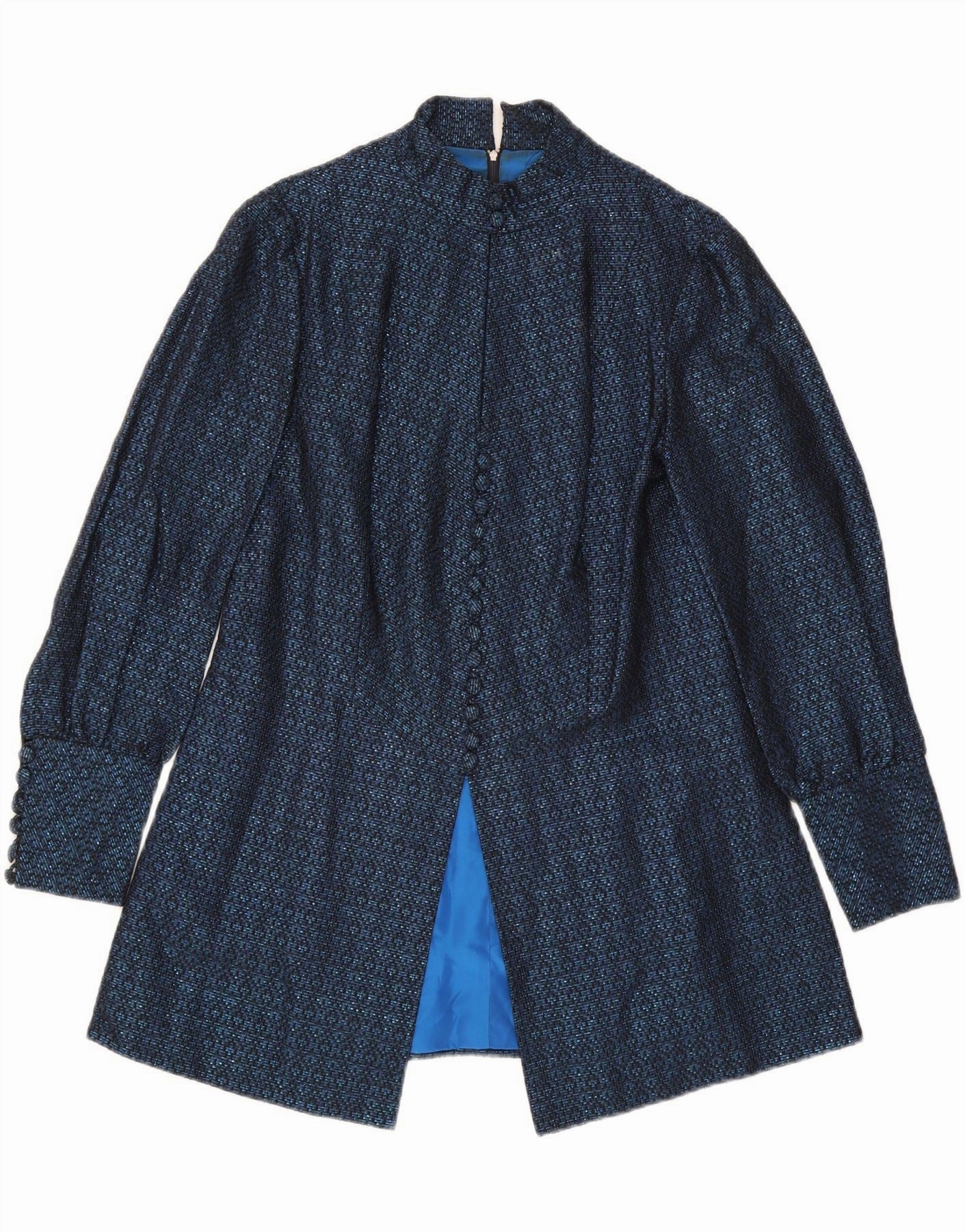 VINTAGE Womens Blazer Jacket UK 14 Medium Blue Geometric Chic and Clean Comfortable Tailoring