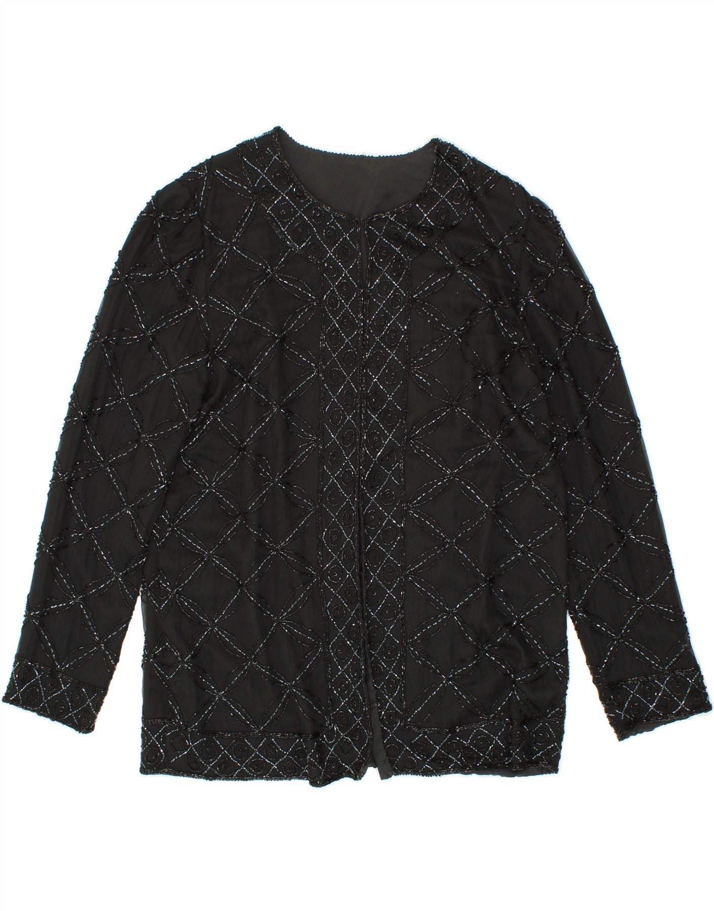 VINTAGE Womens Blazer Jacket UK 16 Large Black Silk Professional Design Premium Style