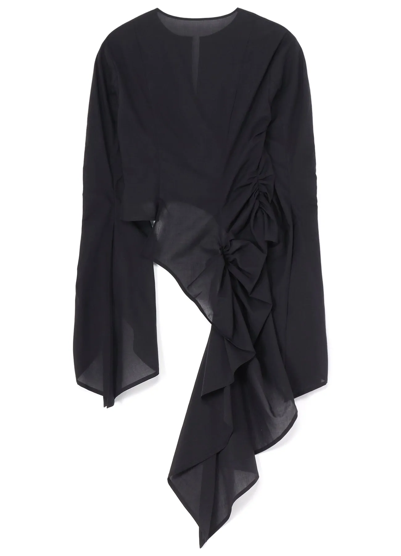 COTTON LAWN ASM SWALLOWTAIL GATHER DETAIL BLOUSE Pre Shrunk Cotton Blend