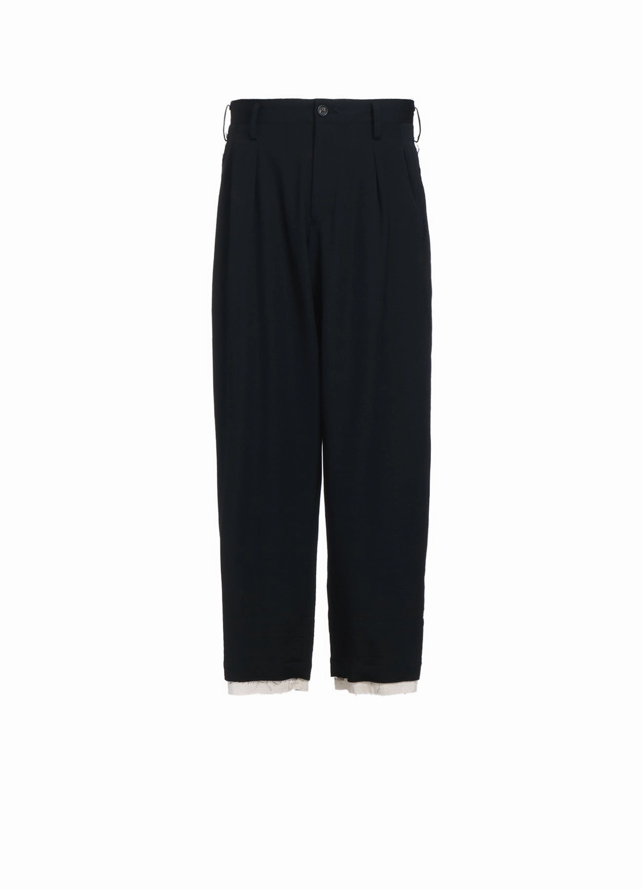 WASHER FINISHED WOOL GABARDINE 2-TUCK PANTS WITH CUT-OUT HEM DESIGN Reinforced Knees Versatile Style