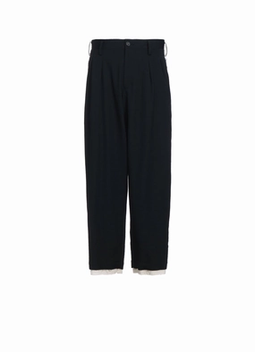 WASHER FINISHED WOOL GABARDINE 2-TUCK PANTS WITH CUT-OUT HEM DESIGN Reinforced Knees Versatile Style