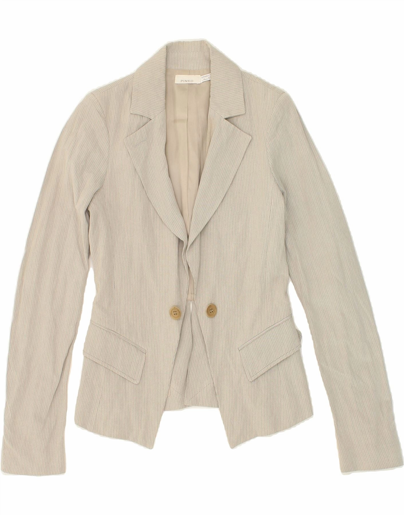 PINKO Womens Blazer Jacket UK 10 Small  Beige Striped Cotton Flattering Business Wear