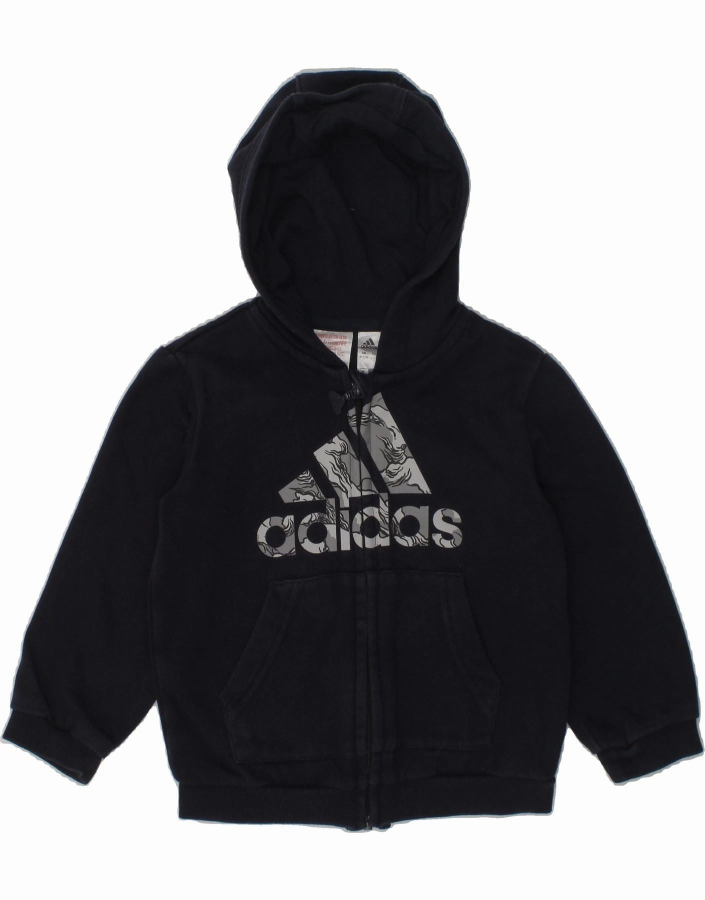 ADIDAS Baby Boys Graphic Zip Hoodie Sweater 9-12 Months Navy Blue Cotton Comfortable Wear Non Irritating Edging
