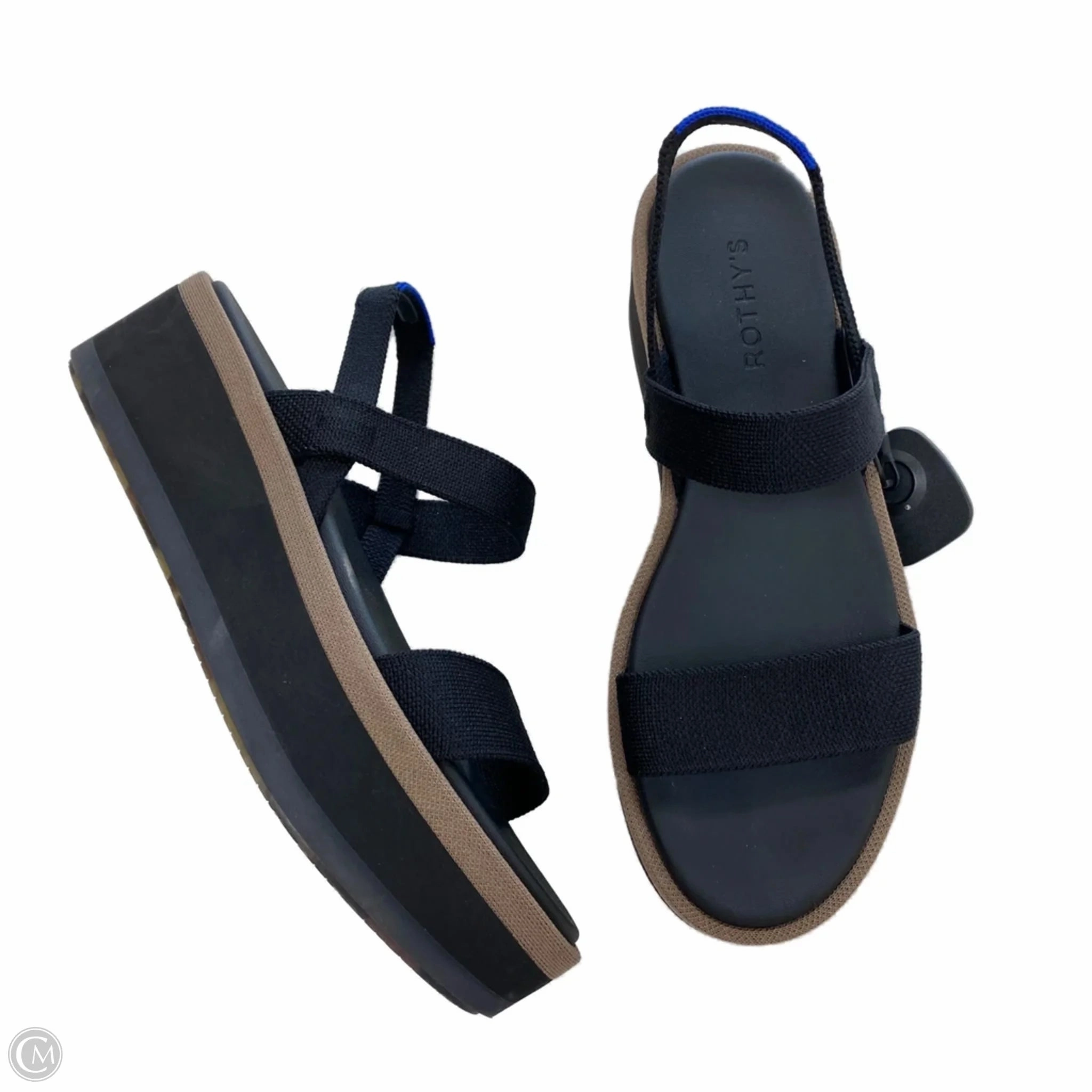 Sandals Heels Block By Rothys In Black, Size: 9 Canvas Material Non-Slip Comfort