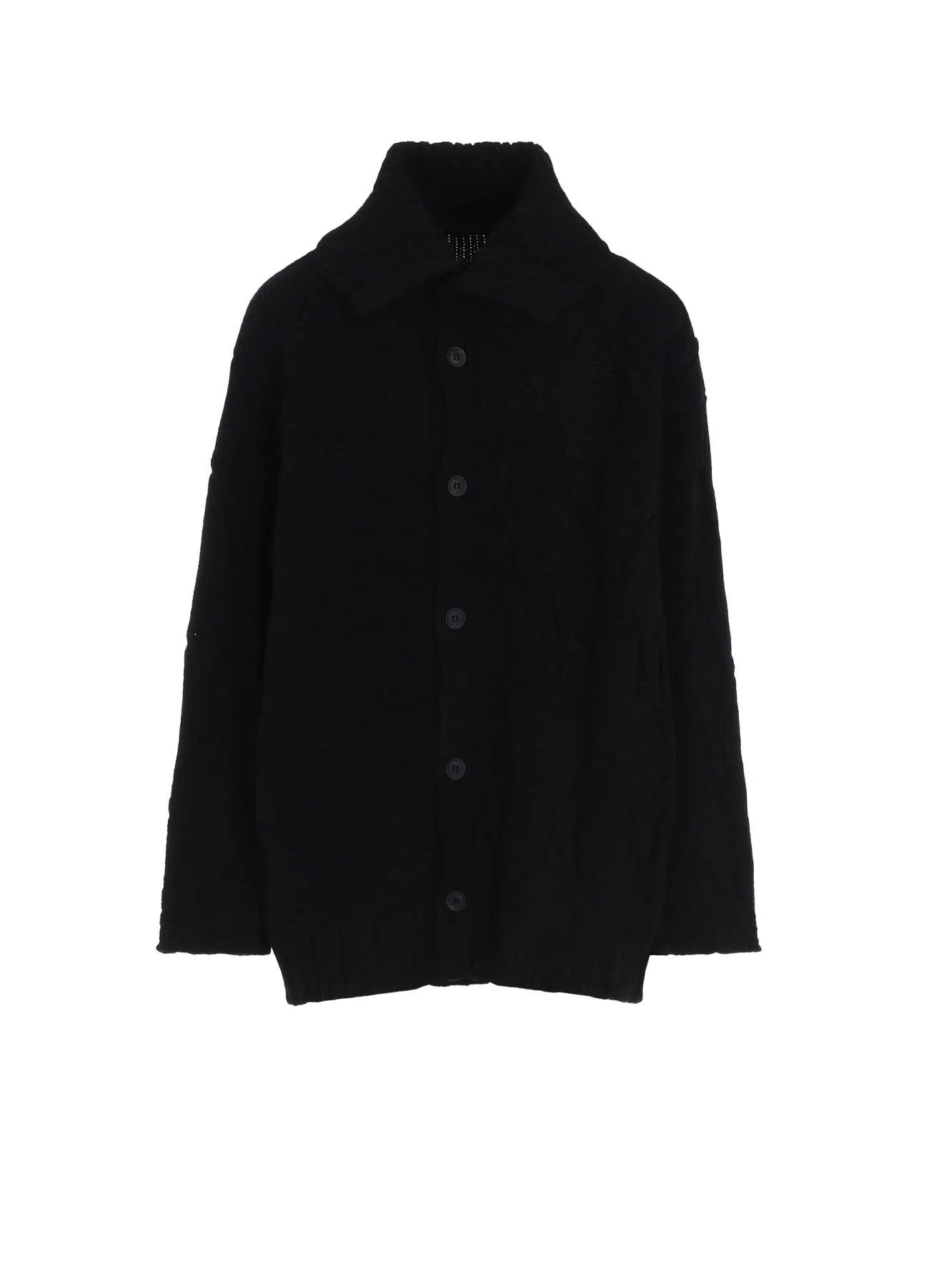 PLATING CABLE KNIT TURTLE NECK CARDIGAN Four Way Stretch Design Layered Collar Option