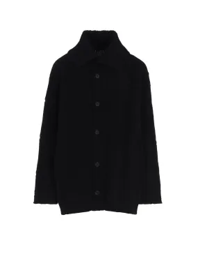 PLATING CABLE KNIT TURTLE NECK CARDIGAN Four Way Stretch Design Layered Collar Option