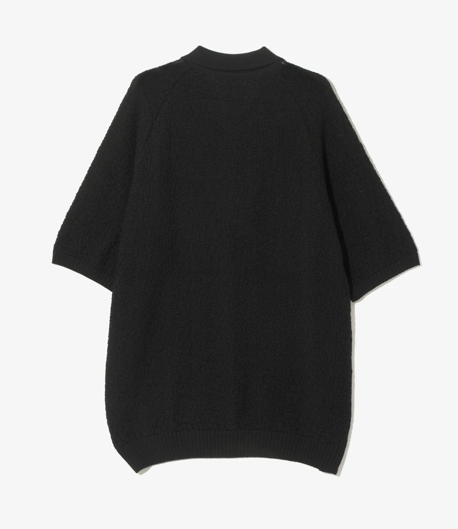 Short Sleeve Knit Polo Sweater ?C Black Merino Wool MachineWashable