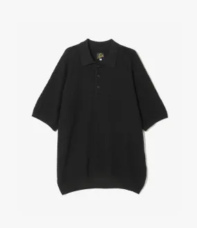 Colorfast Clothing Multi Layer Weaving Short Sleeve Knit Polo Sweater ?C Black Merino Wool