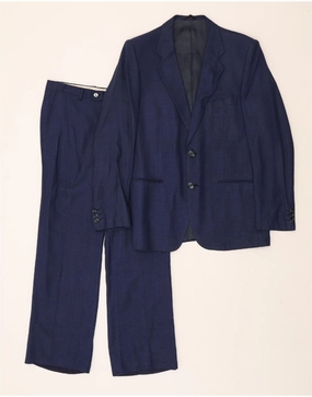 VINTAGE Mens 2 Button 2 Piece Suit UK 38 Medium W32 L28 Navy Blue Polished Look