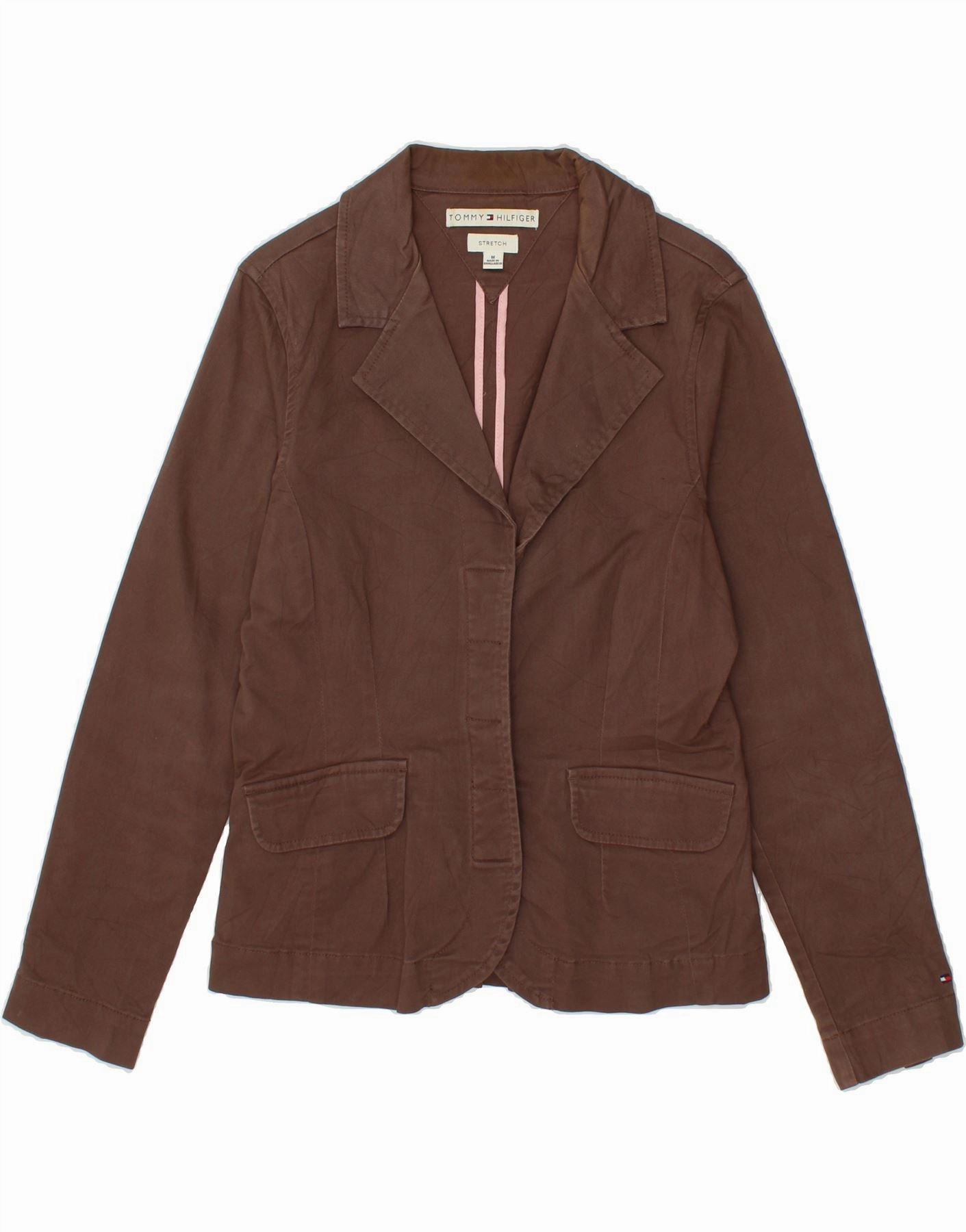 TOMMY HILFIGER Womens Blazer Jacket UK 12 Medium Brown Cotton Comfortable Layers