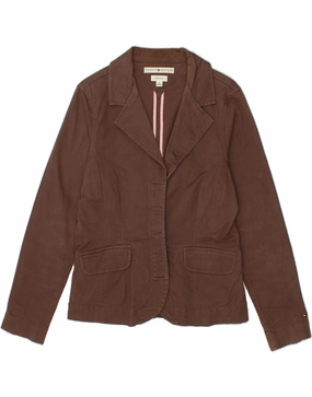 TOMMY HILFIGER Womens Blazer Jacket UK 12 Medium Brown Cotton Comfortable Layers