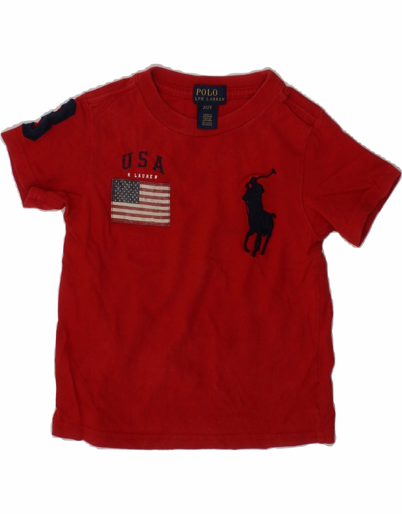 Patterned Texture Checkered Style POLO RALPH LAUREN Baby Boys Graphic T-Shirt Top 18-24 Months Red USA