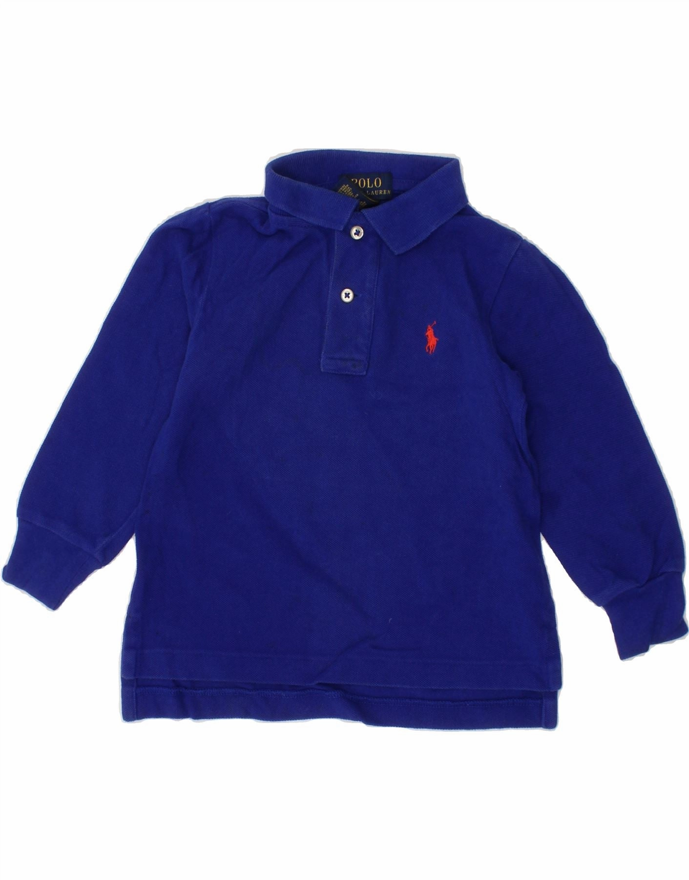 POLO RALPH LAUREN Baby Boys Long Sleeve Polo Shirt 18-24 Months Blue Anti Static Lining Hidden Button Placket