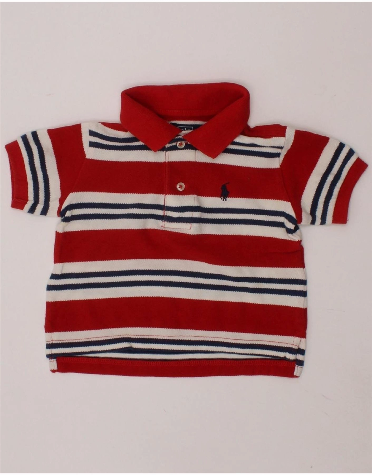 POLO RALPH LAUREN Baby Boys Polo Shirt 6-9 Months Red Striped Cotton Quick-Dry Reinforced Buttonholes