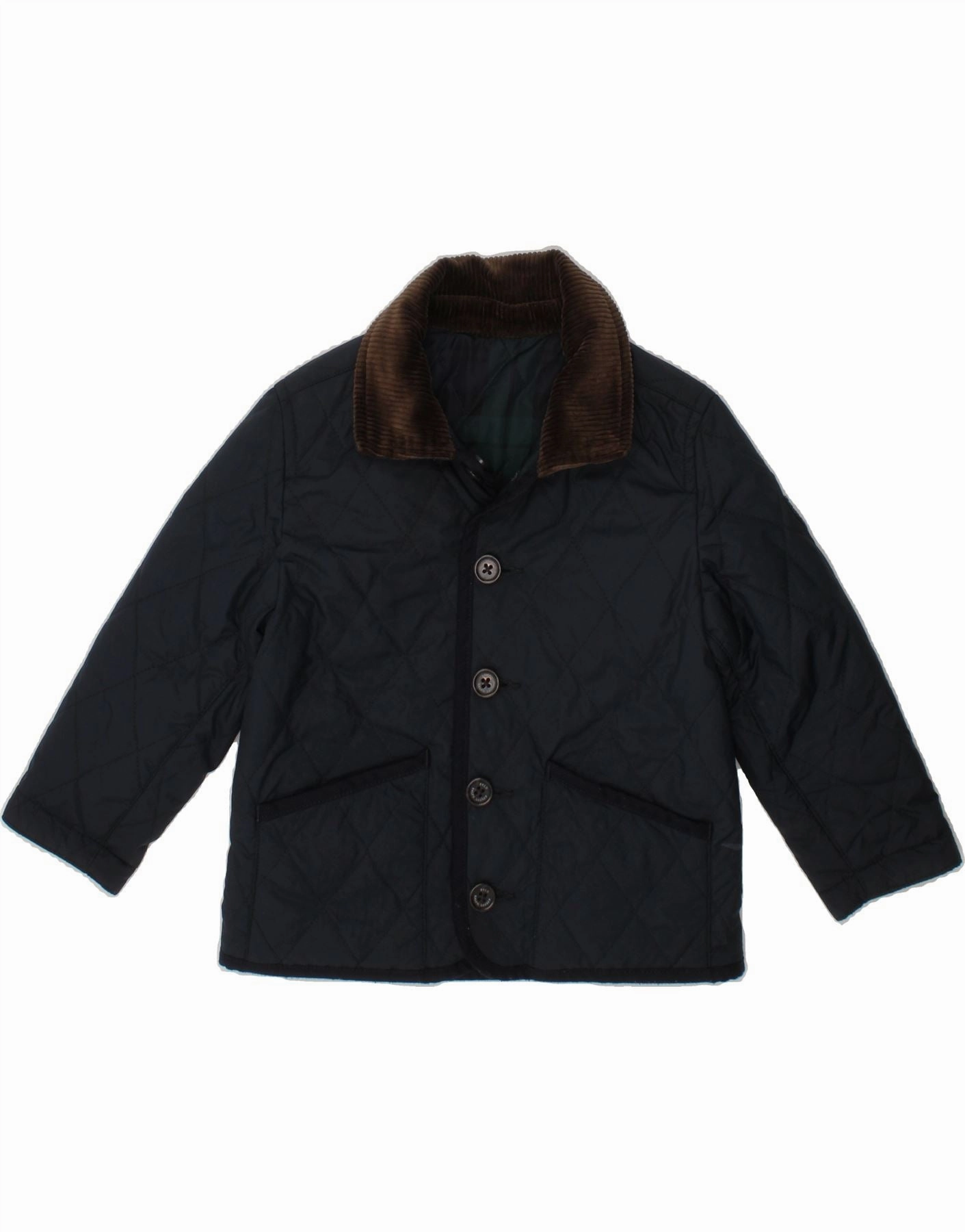 POLO RALPH LAUREN Baby Boys Quilted Jacket 18-24 Months Navy Blue Check Interchangeable Collar System Protective Padding