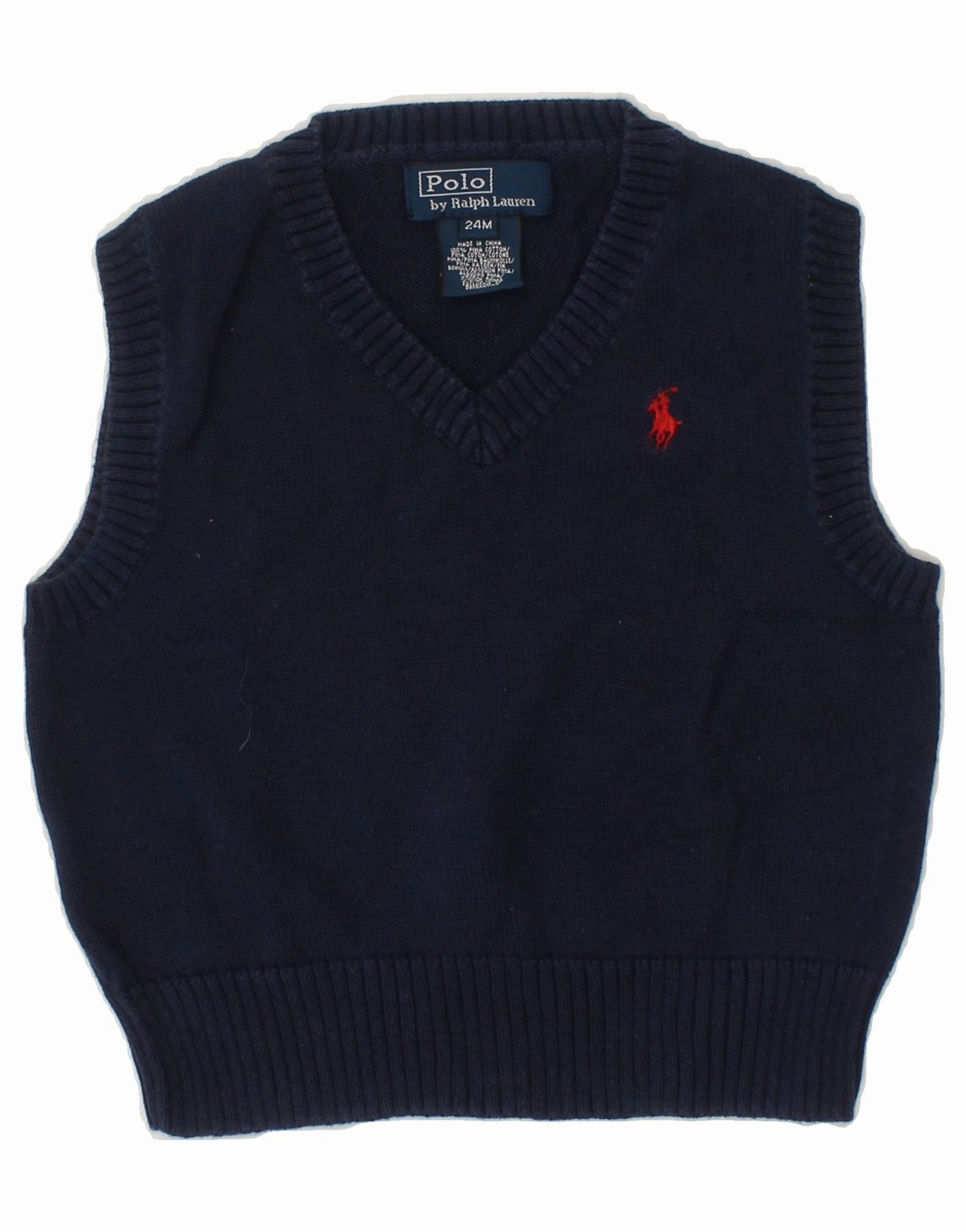 POLO RALPH LAUREN Baby Boys Vest Tank Top 18-24 Months Navy Blue Cotton Eco Conscious Production Home Casual