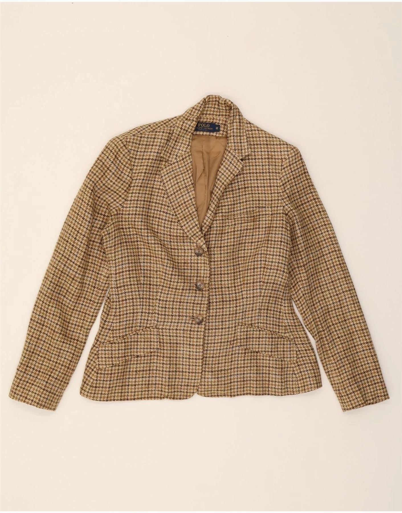 Sharp Business Design POLO RALPH LAUREN Womens Blazer Jacket US 12 Large Brown Houndstooth