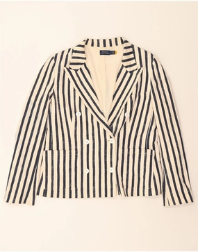 POLO RALPH LAUREN Womens Blazer Jacket US 14 XL Beige Striped Chic Professional Flattering wear