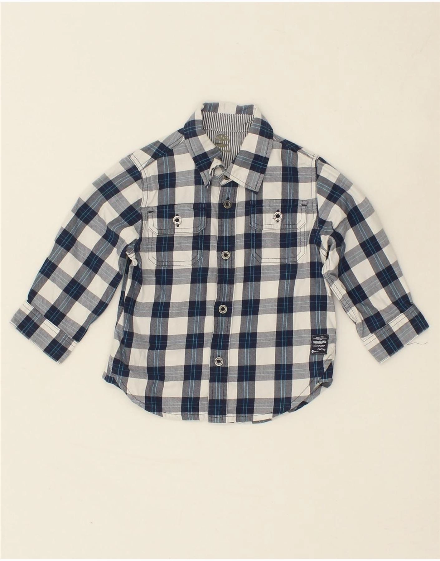 TIMBERLAND Baby Boys Shirt 12-18 Months Navy Blue Check Cotton High-End Fabric