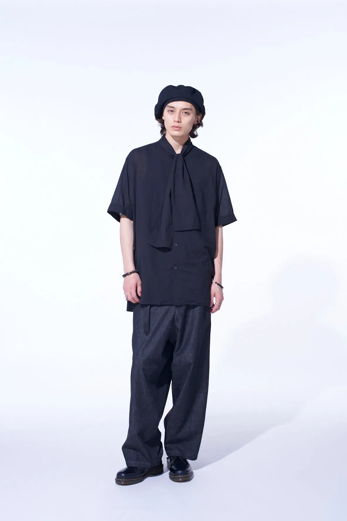 Asymmetrical Cut Reinforced Elbow Patches COTTON SILK LOAN SHORT-SLEEVE STALL SHIRT