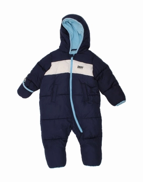 DKNY Baby Boys Hooded Padded Jumpsuit 18-24 Months Navy Blue Colourblock Indoor Holiday