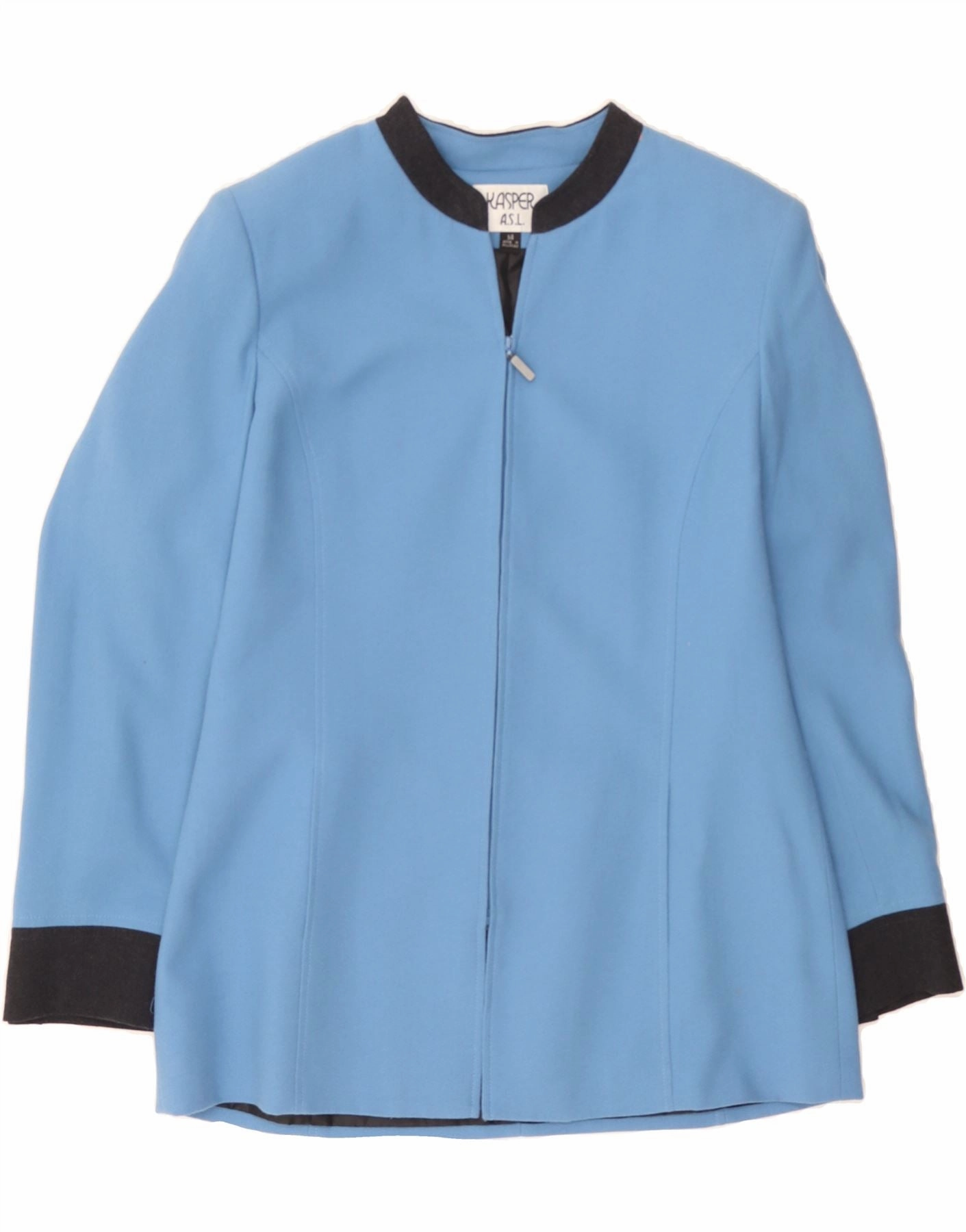 KASPER Womens Blazer Jacket UK 14 Large Blue Colourblock Viscose Business casual Sleek and Comfortable
