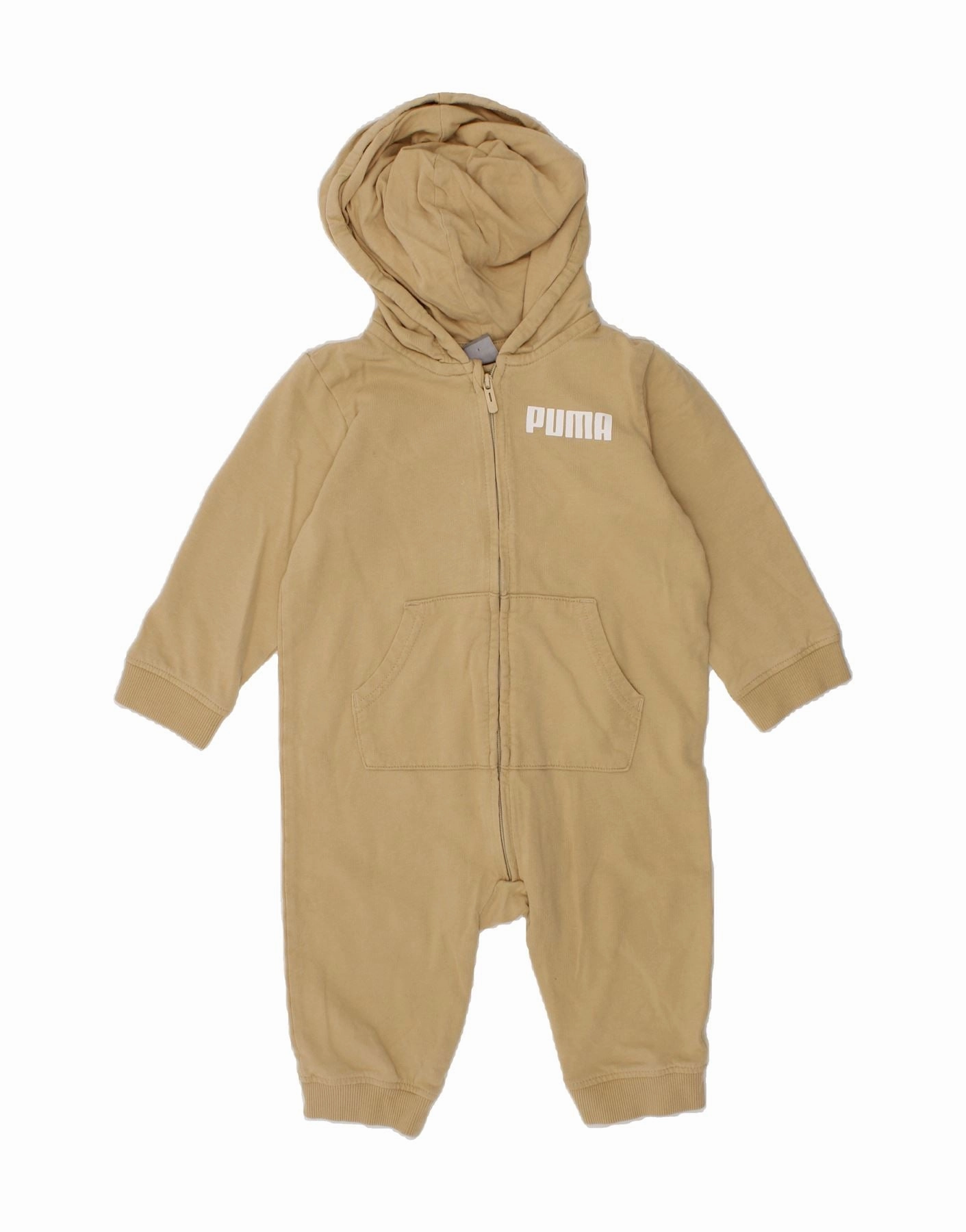Breathable Loose PUMA Baby Boys Graphic Hooded Jumpsuit 9-12 Months Beige Cotton