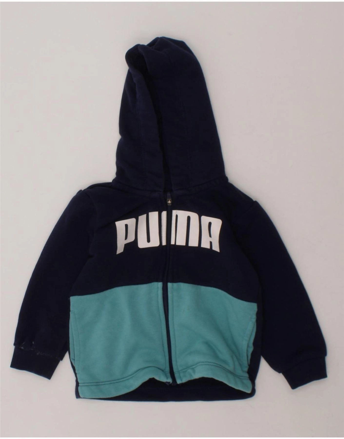 PUMA Baby Boys Graphic Zip Hoodie Sweater 6-9 Months Navy Blue Colourblock Chunky Cable Pattern