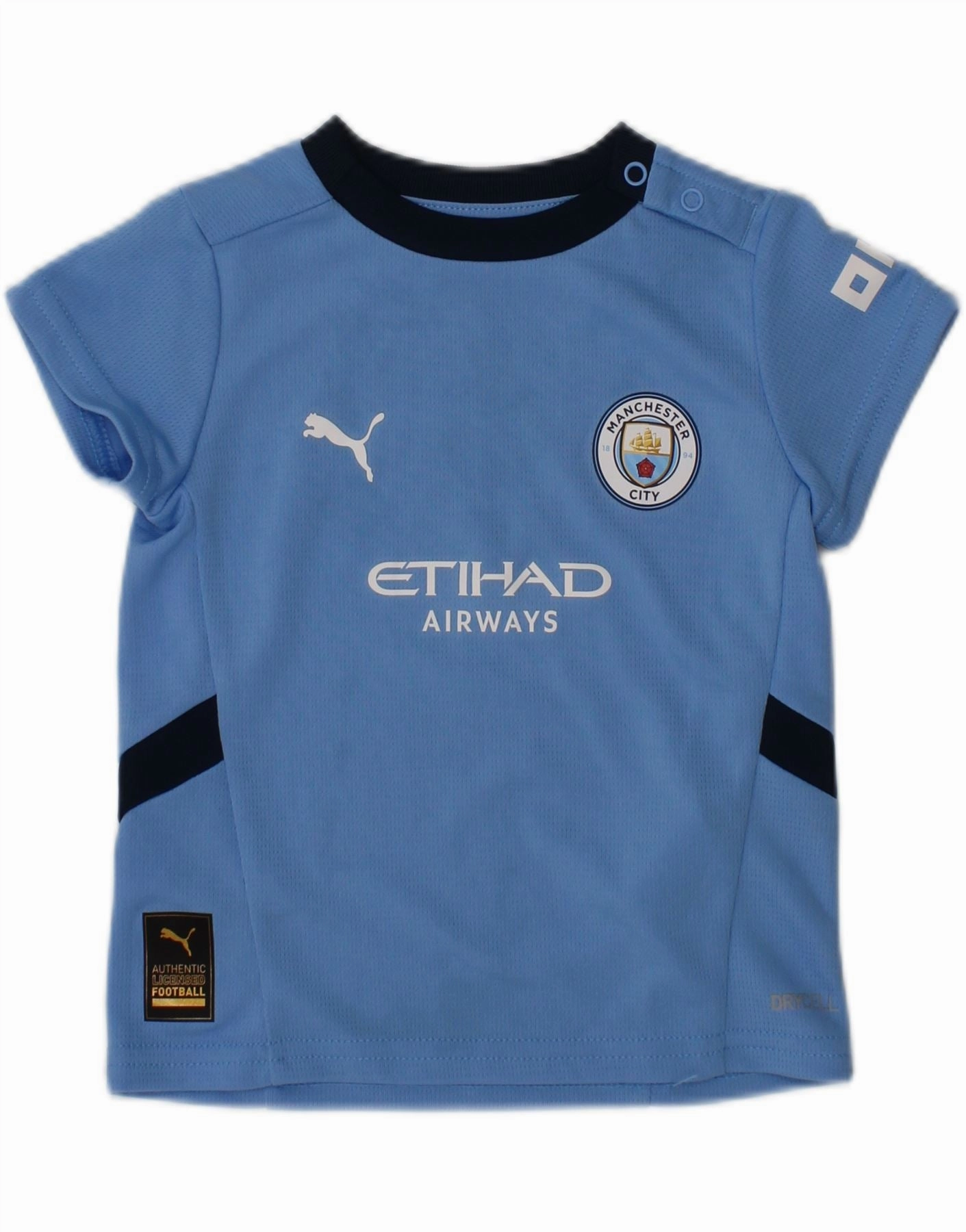 PUMA Baby Boys Manchester City Graphic T-Shirt Top 6-9 Months Blue gender-neutral Reinforced Elbow Patches