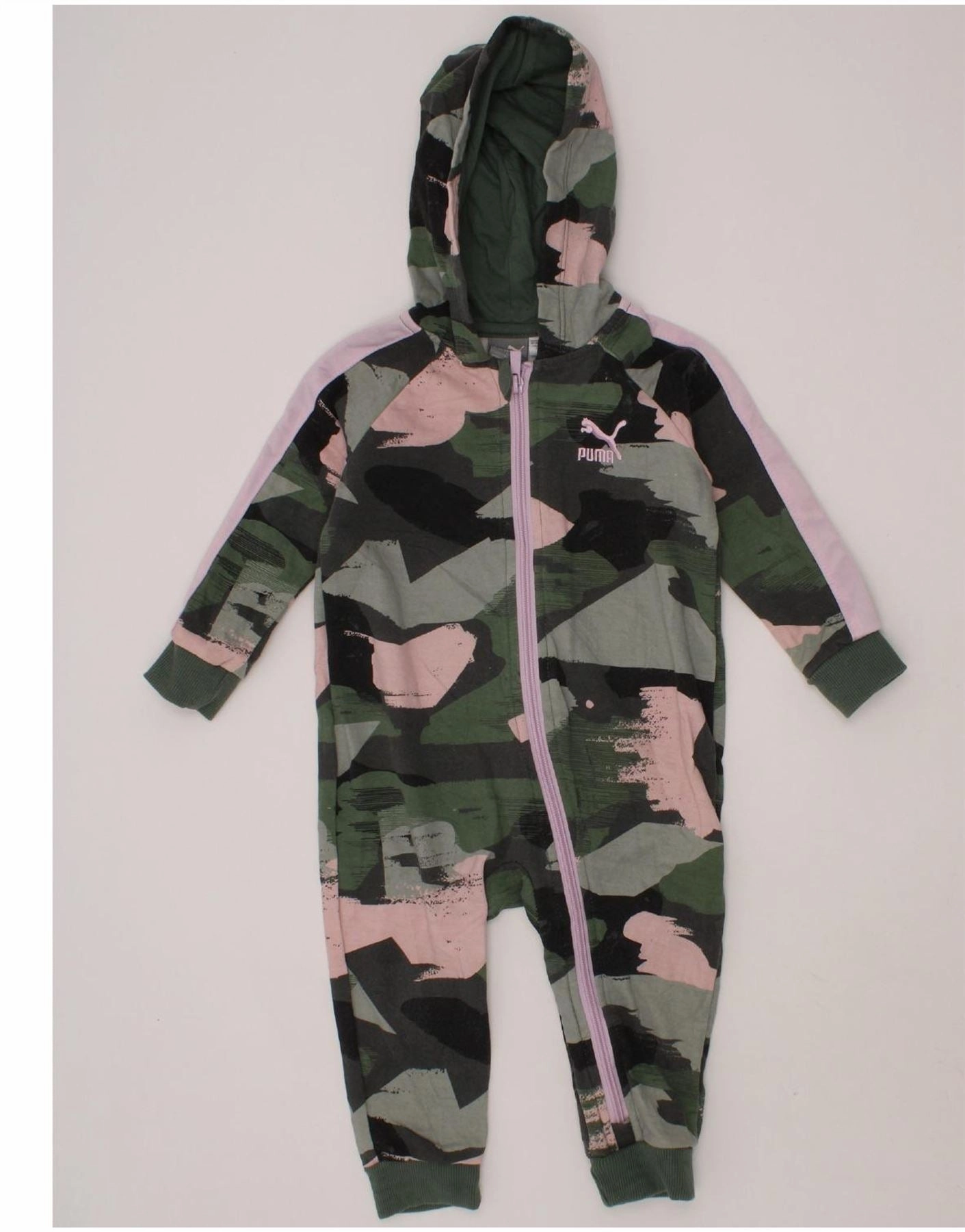 Night Club PUMA Baby Girls Graphic Hooded Jumpsuit 9-12 Months  Green Camouflage