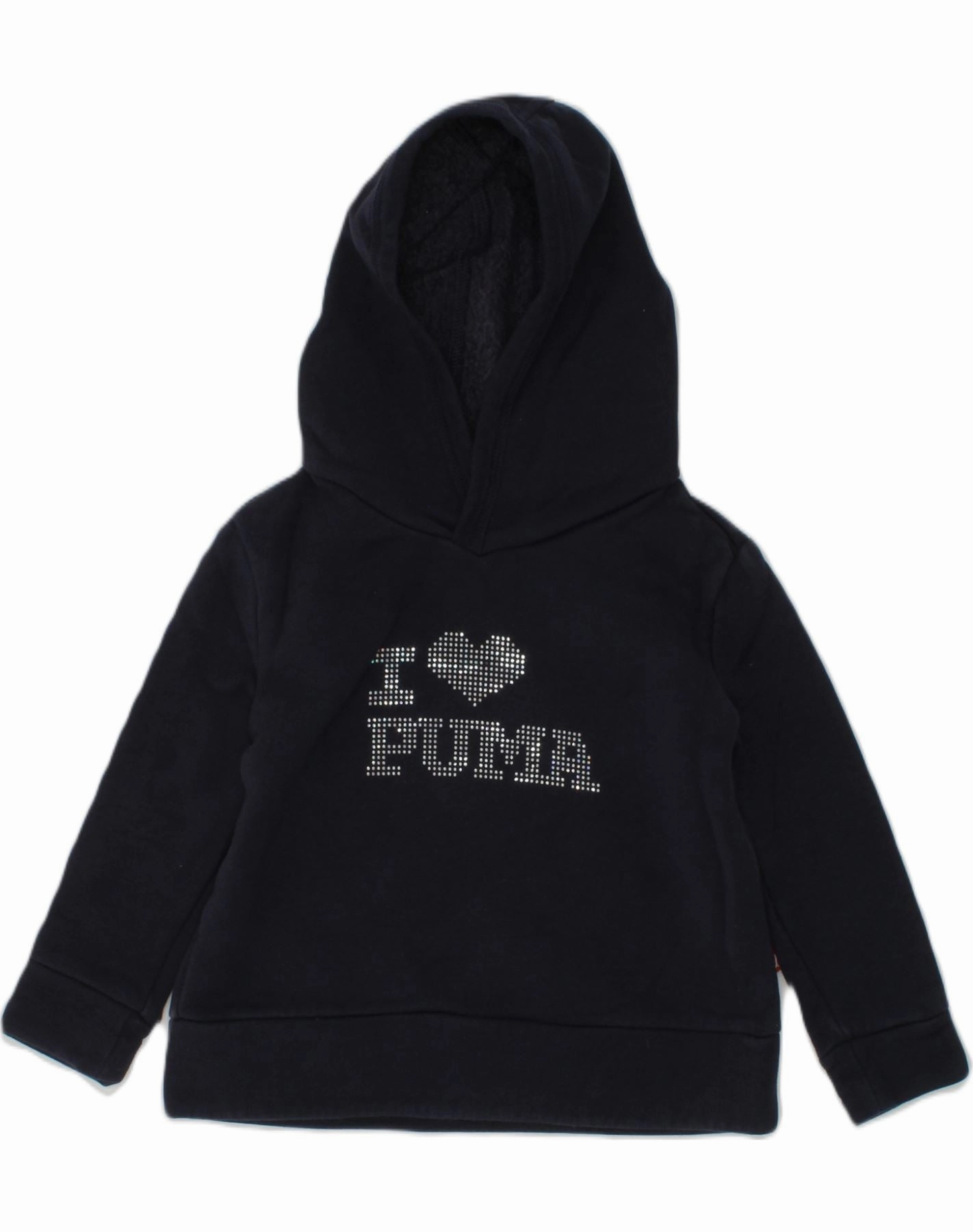 Minimalist Button Placket PUMA Baby Girls Graphic Hoodie Jumper 18-24 Months Navy Blue Cotton
