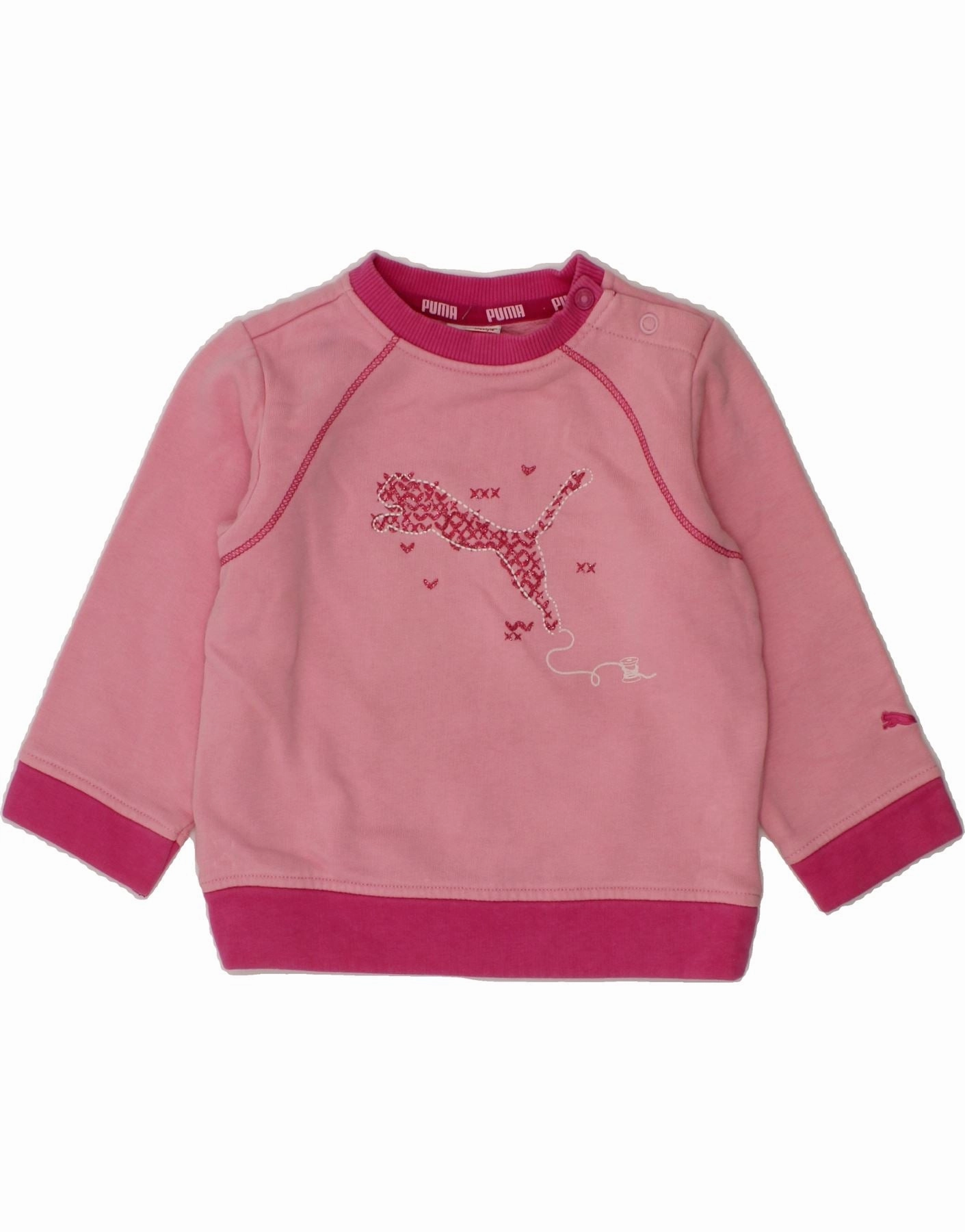 Flexible Seam Structure PUMA Baby Girls Graphic Sweatshirt Jumper 6-9 Months Pink Colourblock
