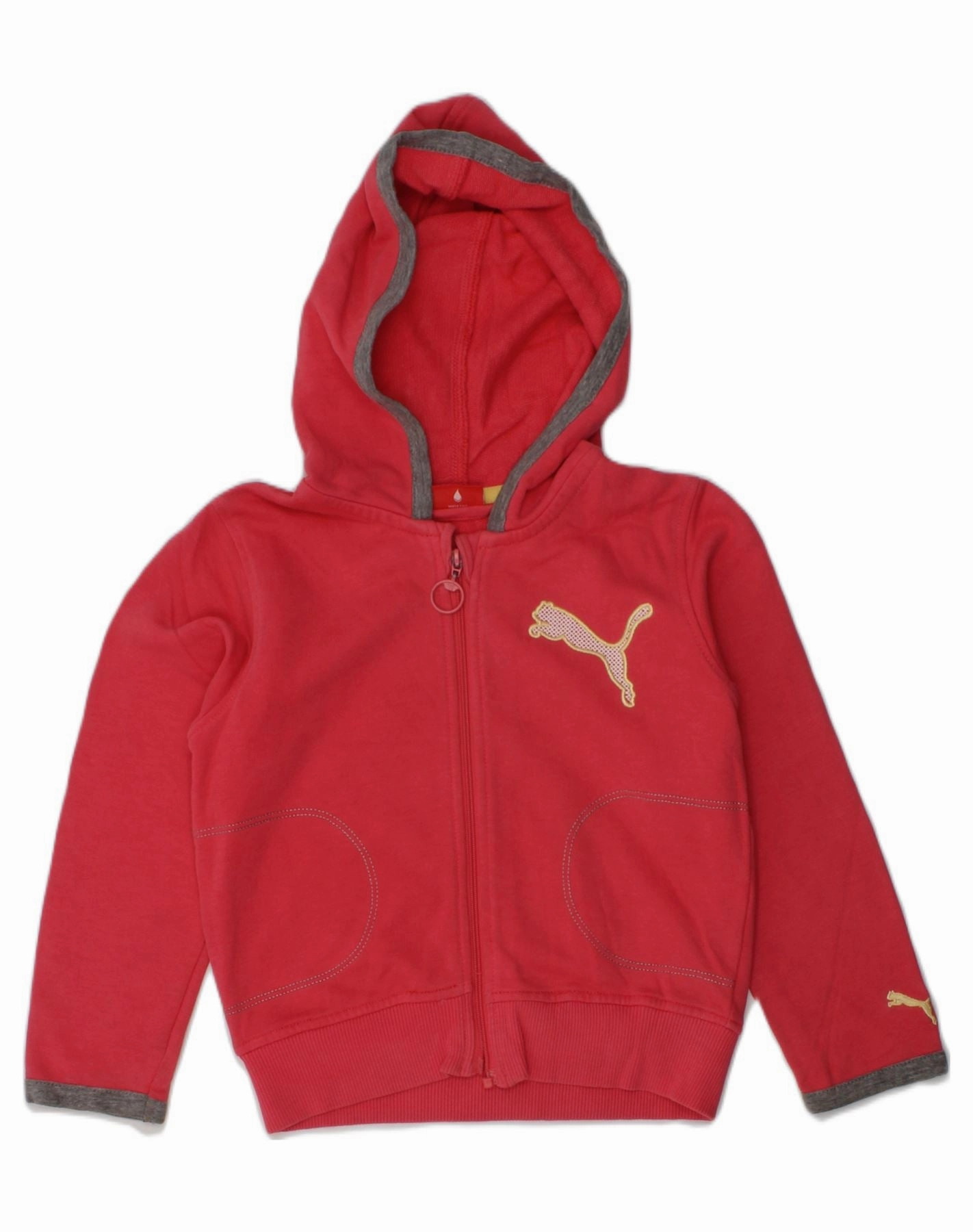 PUMA Baby Girls Graphic Zip Hoodie Sweater 18-24 Months Pink Cotton Relaxed casual fit Contrast Trim Accent