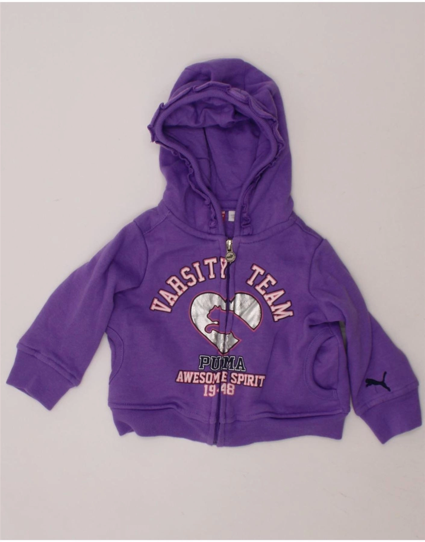 PUMA Baby Girls Graphic Zip Hoodie Sweater 9-12 Months Purple Cotton Daily Look